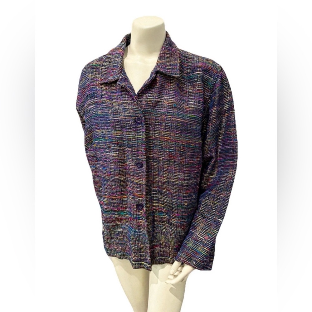 JM Collection Silk Blend Metallic Woven Jacket Blazer XL Art to Wear
